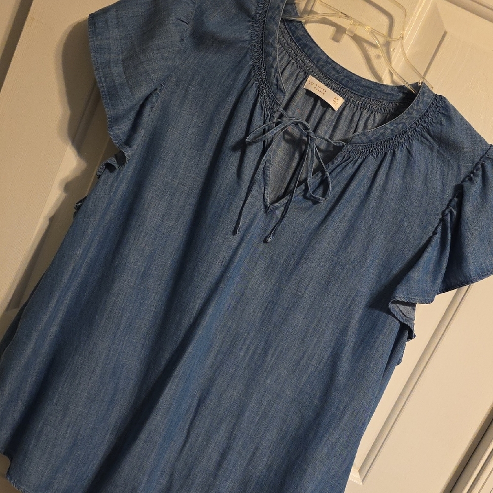 LC Lauren Conrad Blue Blouse with Tie Neck
